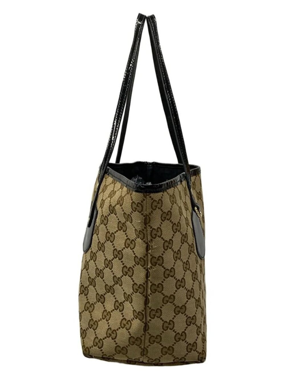GUCCI GG 211976 Dark Brown Beige Black Jacquard Patent Leather Tote Bag - Picture 2 of 15